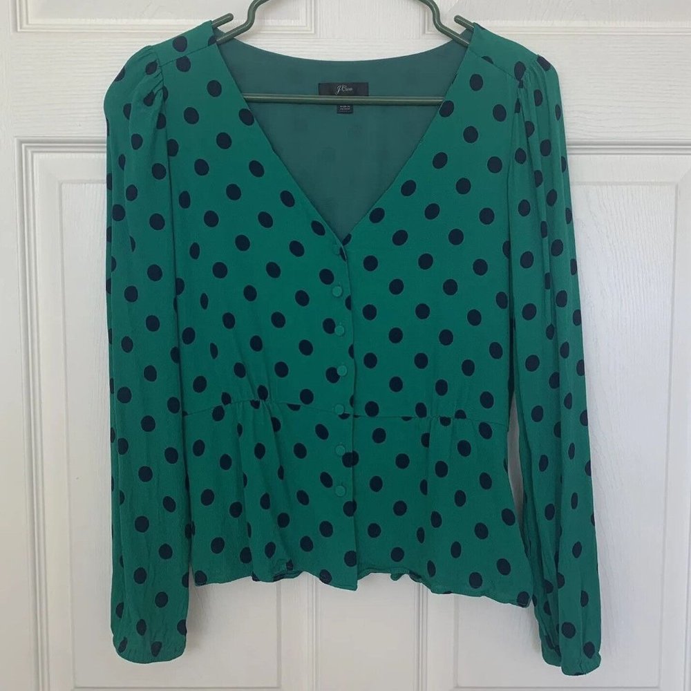 J. Crew Factory Teal Blouse with Navy Dots
